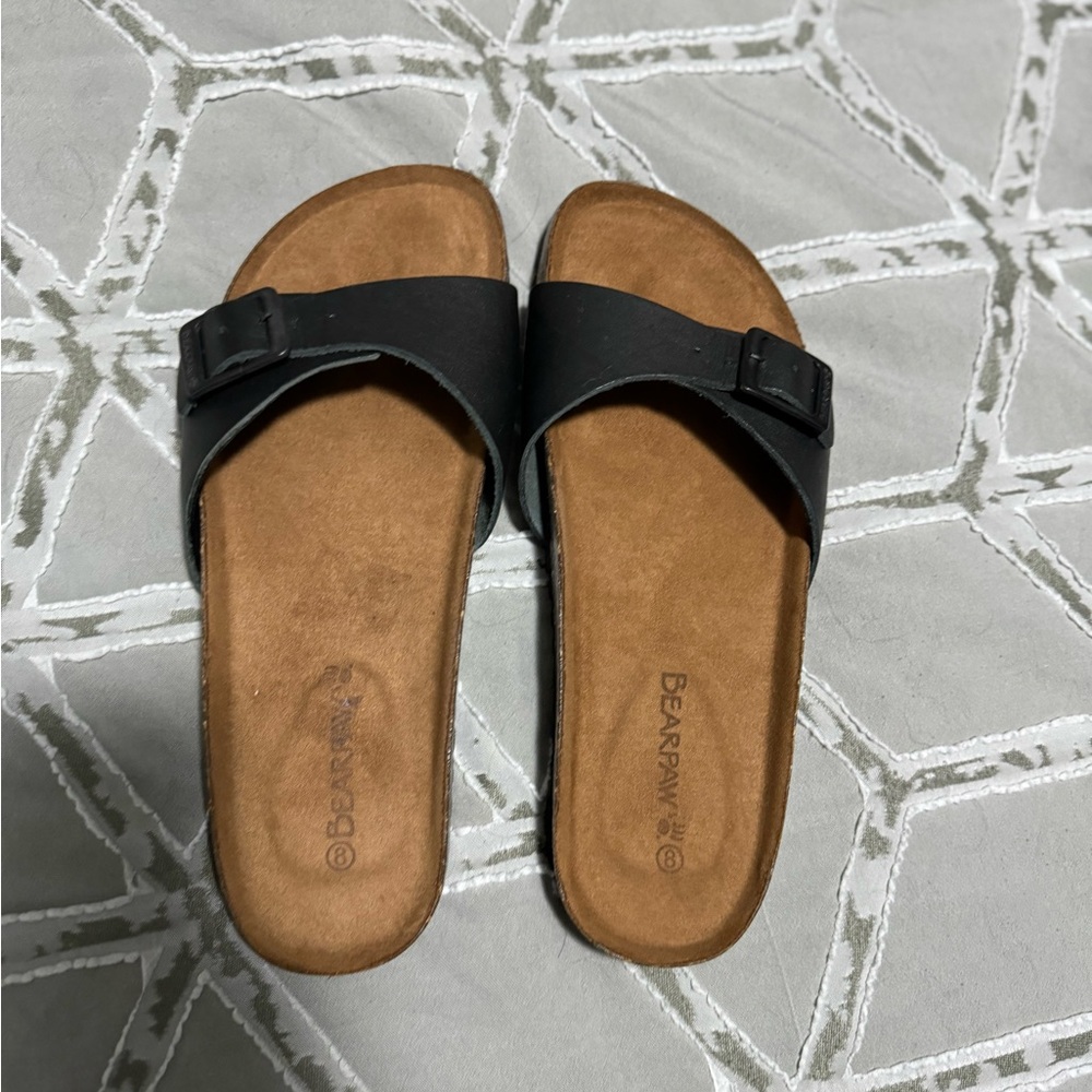 Bearpaw Black Leather Sandals NEW 8